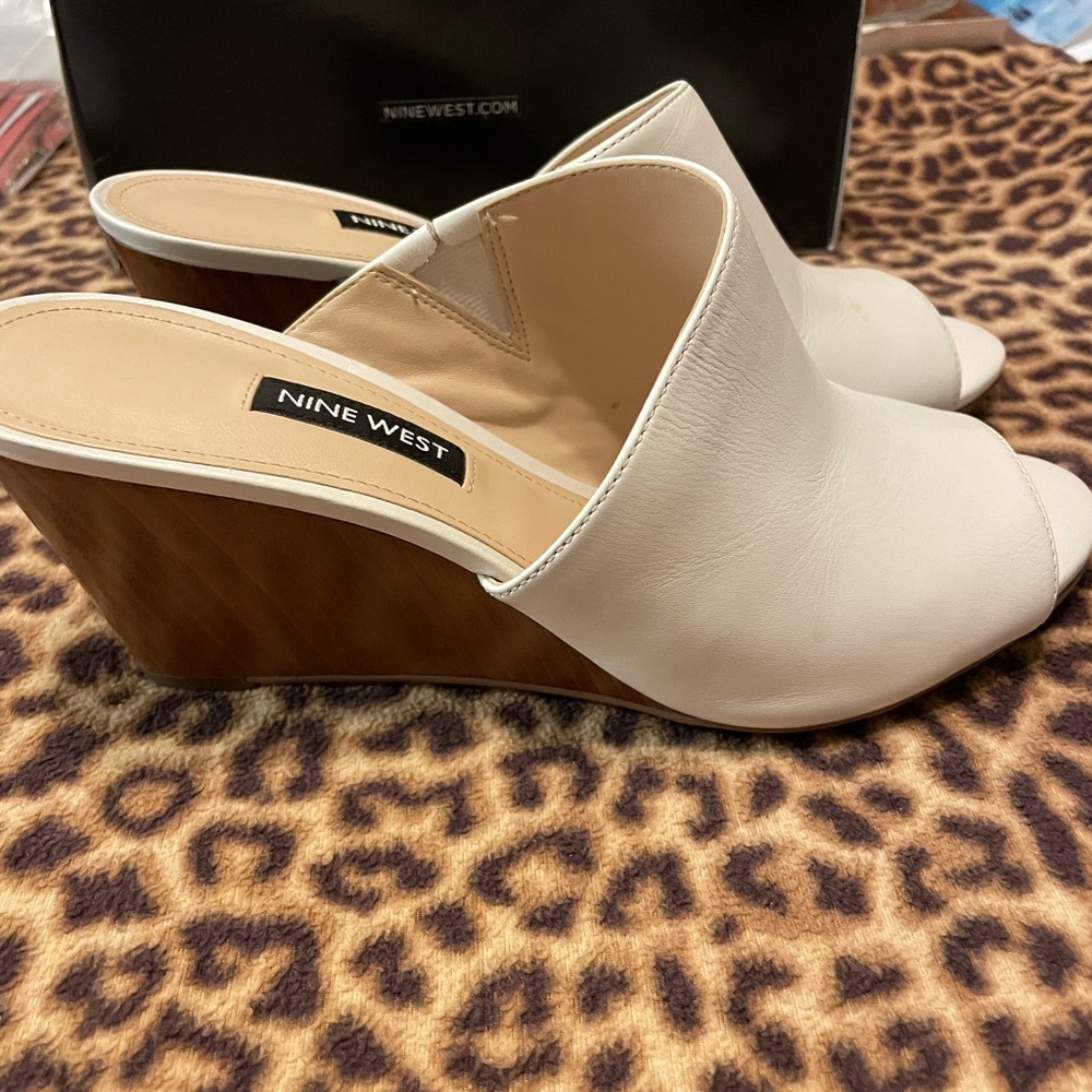 White Leather Wedges